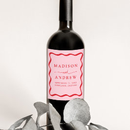 Rótulo De Garrafa De Cerveja Casamento Moderno com Moldura Ondulada Rosa e Verm