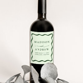 Rótulo De Garrafa De Cerveja Casamento Moderno com Moldura Ondulada Verde