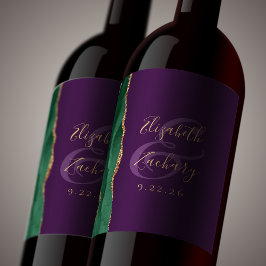 Rótulo De Garrafa De Cerveja Casamento Moderno Esmeralda Verde Ouro Ágata Roxo