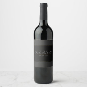 Rótulo De Garrafa De Cerveja Casamento Moderno Minimalista Preto Cinza Dourado