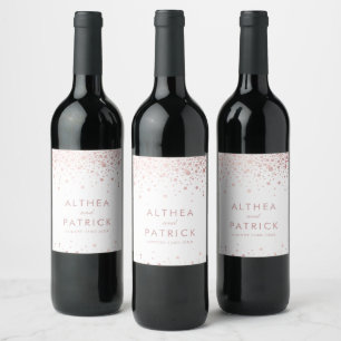 Rótulo De Garrafa De Cerveja Casamento Moderno Rosa Gold Foil Confetti Dots