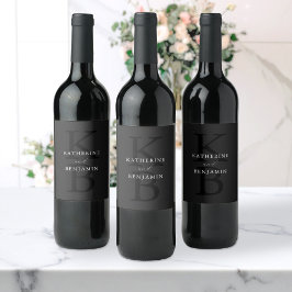 Rótulo De Garrafa De Cerveja Casamento Monograma Preto Matte Minimalista Modern
