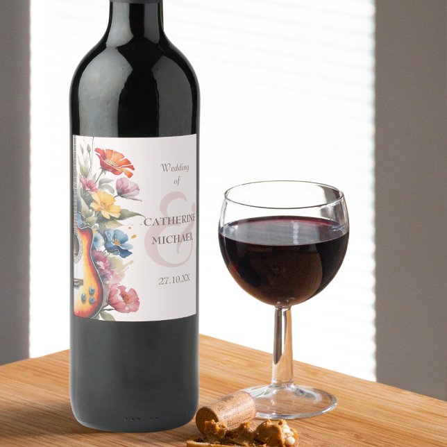 Rótulo De Garrafa De Cerveja Casamento Musical de Guitar Wildflower Ampersand (Criador carregado)