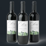 Rótulo De Garrafa De Cerveja Casamento na Montanha da Floresta Rústica<br><div class="desc">Cena de montanha e floresta de madeira estilo aquarela rústica,  rótulos de vinho personalizados. Gráfico de caligrafia elegante "Cheers" com modelo de estilo de design moderno fornece linhas para nomes,  data do evento e frase.</div>