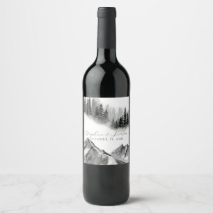 Rótulo De Garrafa De Cerveja Casamento na Montanha Nebulosa