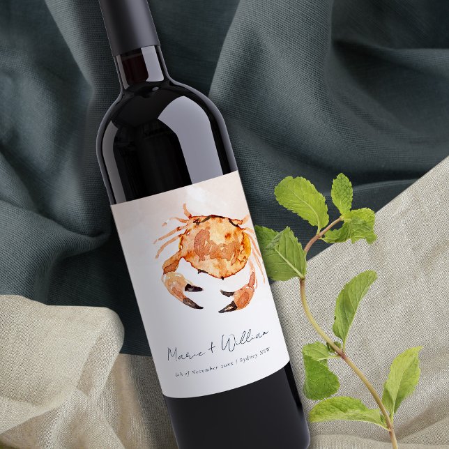 Rótulo De Garrafa De Cerveja Casamento Náutico De Caranguejo Costeiro De Laranj (Criador carregado)