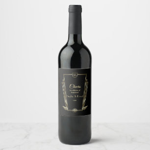 Rótulo De Garrafa De Cerveja Casamento Negro do Deco de Arte Dourada Real Monog