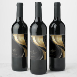 Rótulo De Garrafa De Cerveja Casamento negro e Dourado moderno