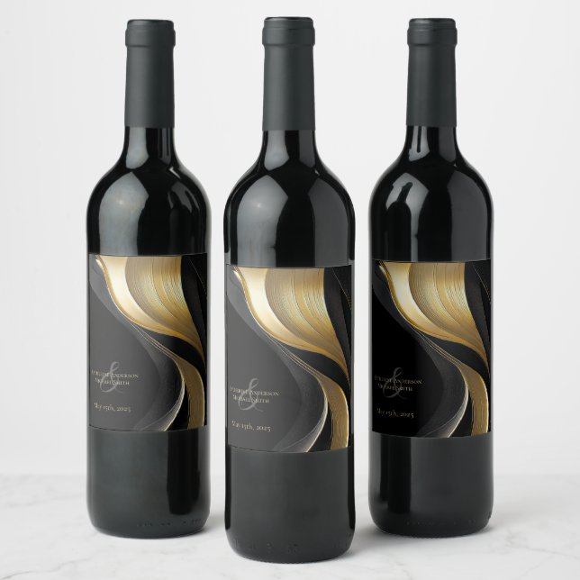 Rótulo De Garrafa De Cerveja Casamento negro e Dourado moderno (Garrafas)
