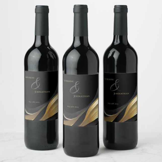 Rótulo De Garrafa De Cerveja Casamento negro e Dourado moderno (Garrafas)