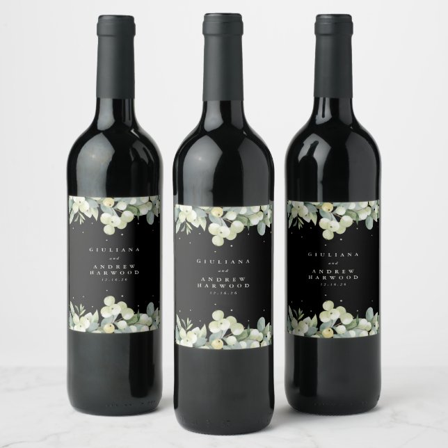 Rótulo De Garrafa De Cerveja Casamento no inverno Black Snowberry+Eucalyptus (Garrafas)