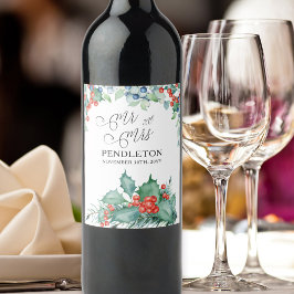 Rótulo De Garrafa De Cerveja Casamento no inverno Holly e Berries