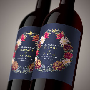 Rótulo De Garrafa De Cerveja Casamento no Jardim Floral Rosa Vermelho Encantado