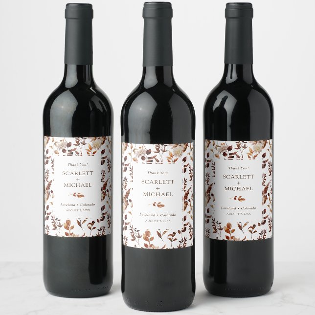 Rótulo De Garrafa De Cerveja Casamento outono Elegante (Elegant Fall Floral Wedding Wine Label by Painted Paperie
)