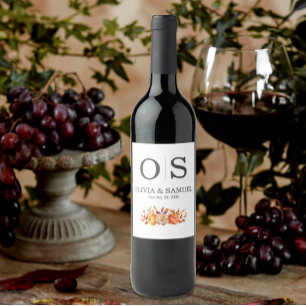 Rótulo De Garrafa De Cerveja Casamento outono Floral Russo Monograma Elegante