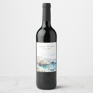 Rótulo De Garrafa De Cerveja Casamento Paisagem Aquarela Puglia, Itália
