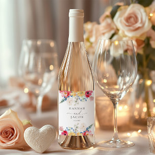 Rótulo De Garrafa De Cerveja Casamento Personalizado Colorido de Flor Selvagem