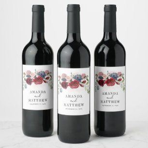 Rótulo De Garrafa De Cerveja Casamento Personalizado Da Burgundy Rustic Floral