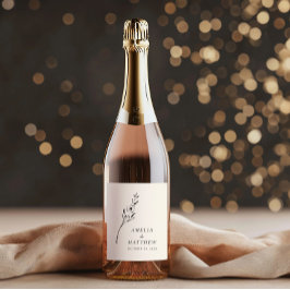 Rótulo De Garrafa De Cerveja Casamento Personalizado De Desenho Floral Minimali