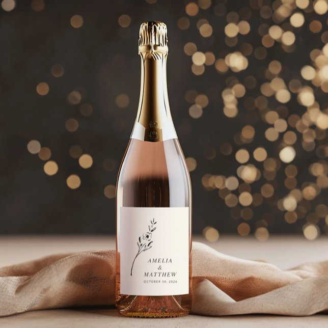 Rótulo De Garrafa De Cerveja Casamento Personalizado De Desenho Floral Minimali (Criador carregado)