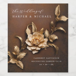 Rótulo De Garrafa De Cerveja Casamento personalizado de flores metálicas 3d