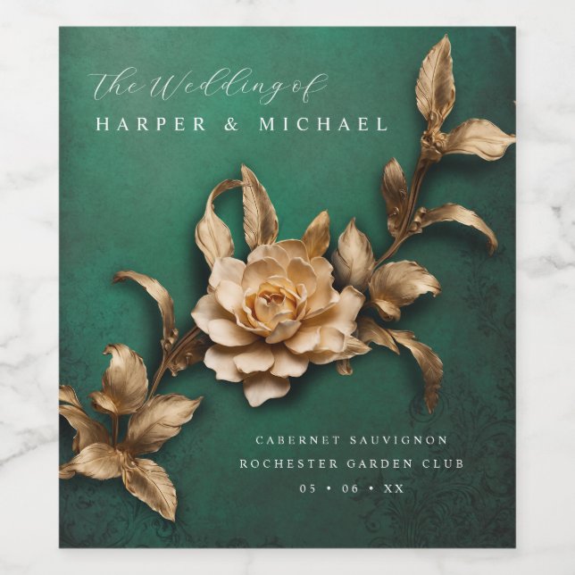 Rótulo De Garrafa De Cerveja Casamento personalizado de flores metálicas 3d (Rótulo Único)