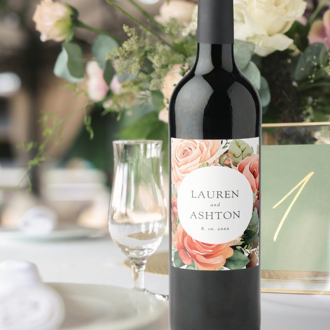 Rótulo De Garrafa De Cerveja Casamento Personalizado do Rosa Peach legante (Criador carregado)