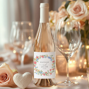 Rótulo De Garrafa De Cerveja Casamento Personalizado Elegante de Flor Selvagem
