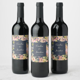 Rótulo De Garrafa De Cerveja Casamento Personalizado Floral e Blush Elegante e 