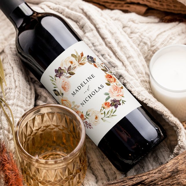 Rótulo De Garrafa De Cerveja Casamento Personalizado Floral Personalizado com Q (Criador carregado)