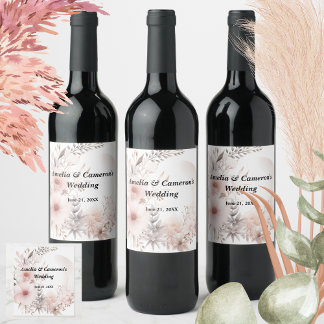 Rótulo De Garrafa De Cerveja Casamento Personalizado Floral Seco Blush Boho