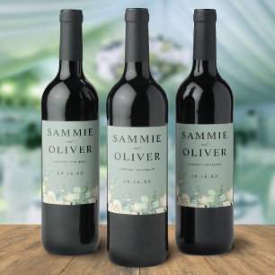 Rótulo De Garrafa De Cerveja Casamento Personalizado Magnólia Eucalipto Elegant