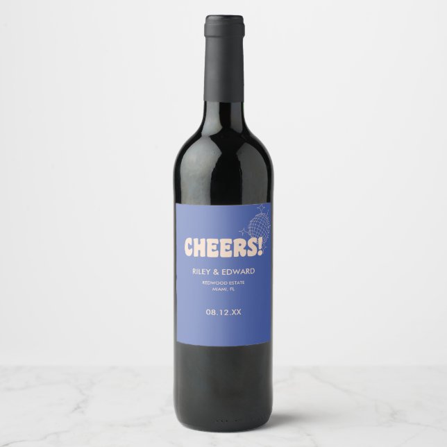 Rótulo De Garrafa De Cerveja Casamento Personalizado Moderno Retro Azul Escuro  (Frente)