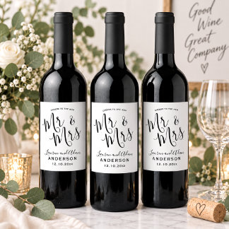 Rótulo De Garrafa De Cerveja Casamento Preto e Branco Moderno do Sr e Sra