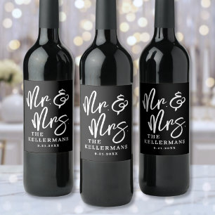 Rótulo De Garrafa De Cerveja Casamento Preto Moderno Personalizado