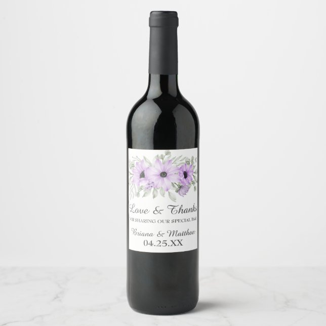 Rótulo De Garrafa De Cerveja Casamento Roxo Floral Favorece Rótulo De Vinho (Frente)