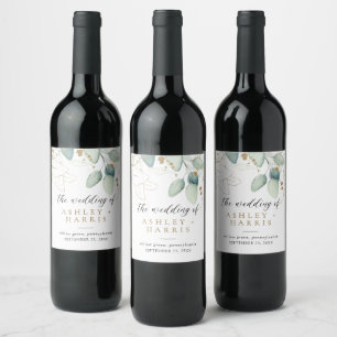Rótulo De Garrafa De Cerveja Casamento Russo Eucalyptus Dourado Greenerase