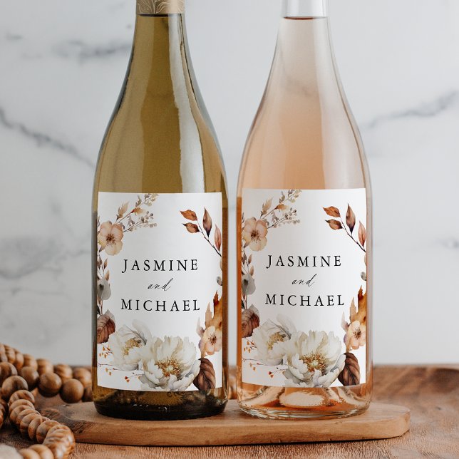 Rótulo De Garrafa De Cerveja Casamento Rustic Autumn Floral Wreath (Criador carregado)