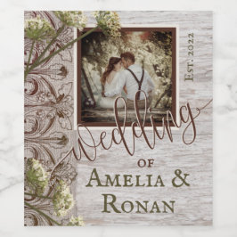 Rótulo De Garrafa De Cerveja Casamento Rustic Wood and Burlap