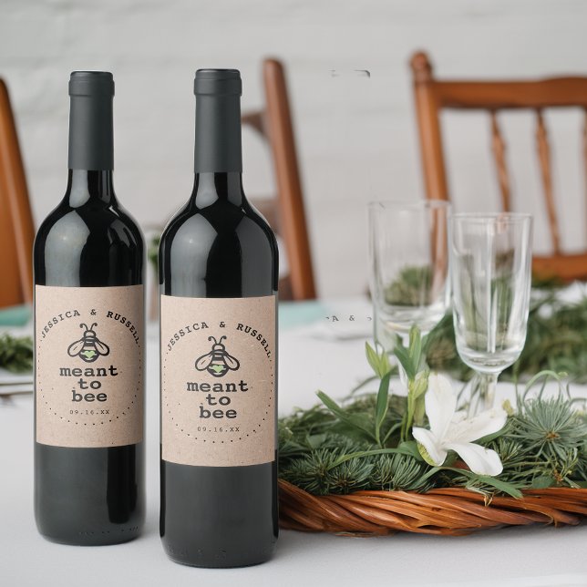 Rótulo De Garrafa De Cerveja Casamento Rústico Abelha Predestinada (Rustic Meant To Bee Wedding Wine Label)