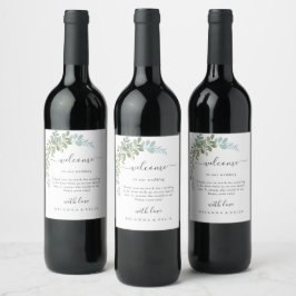 Rótulo De Garrafa De Cerveja Casamento Rústico Aquarela Eucalipto Verde Suave