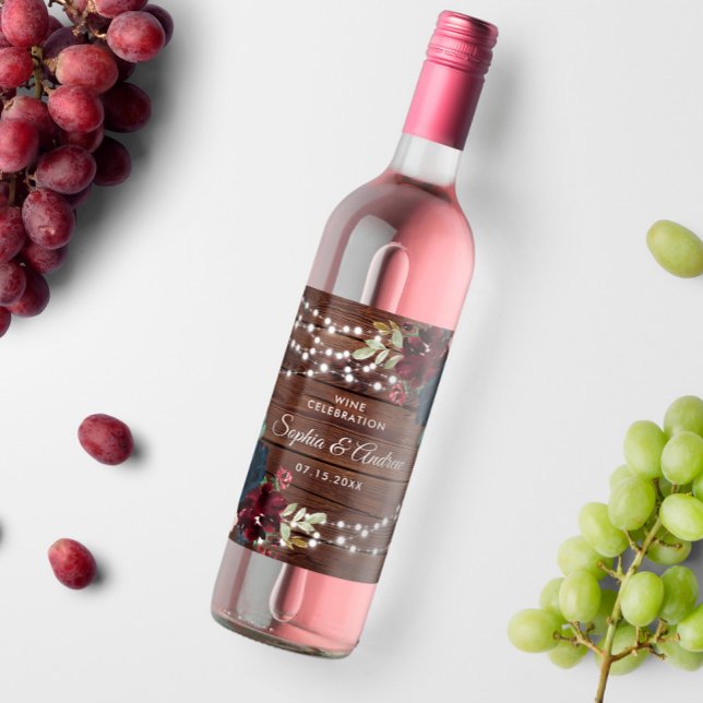 Rótulo De Garrafa De Cerveja Casamento Rústico de Madeira Marsala e Marinhos (Criador carregado)