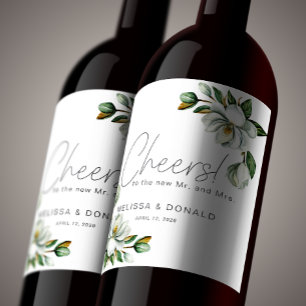 Rótulo De Garrafa De Cerveja Casamento Rústico Floral Magnólia Branca