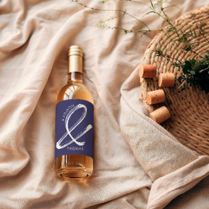 Rótulo De Garrafa De Cerveja Casamento Simples Moderno Minimalista Azul Marinho