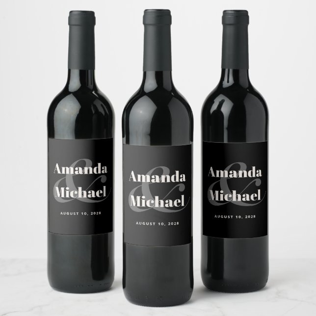 Rótulo De Garrafa De Cerveja Casamento Simples Moderno Negra Minimalista (Garrafas)