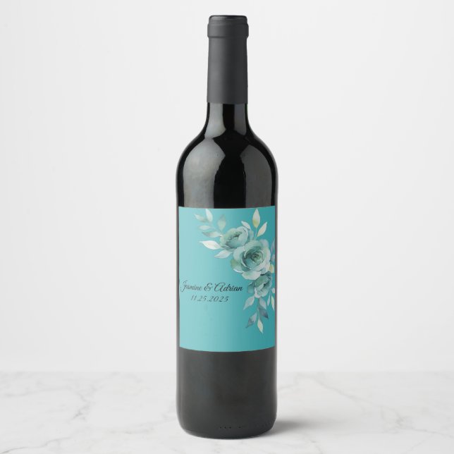 Rótulo De Garrafa De Cerveja Casamento Teal Whisper Blooms (Frente)