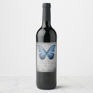Rótulo De Garrafa De Cerveja Casamento tema damasco de Borboleta Azul Vintage