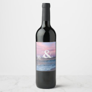 Rótulo De Garrafa De Cerveja Casamento Tropical ao Nascer do Sol na Praia do Oc