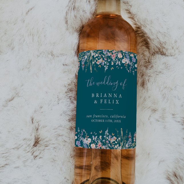 Rótulo De Garrafa De Cerveja Casamento Verde de Flor Selvagem de Verão Multicol (Criador carregado)