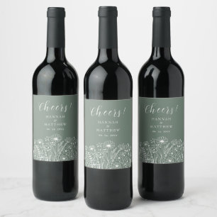Rótulo De Garrafa De Cerveja Casamento Verde de Wildflower Boho Sage